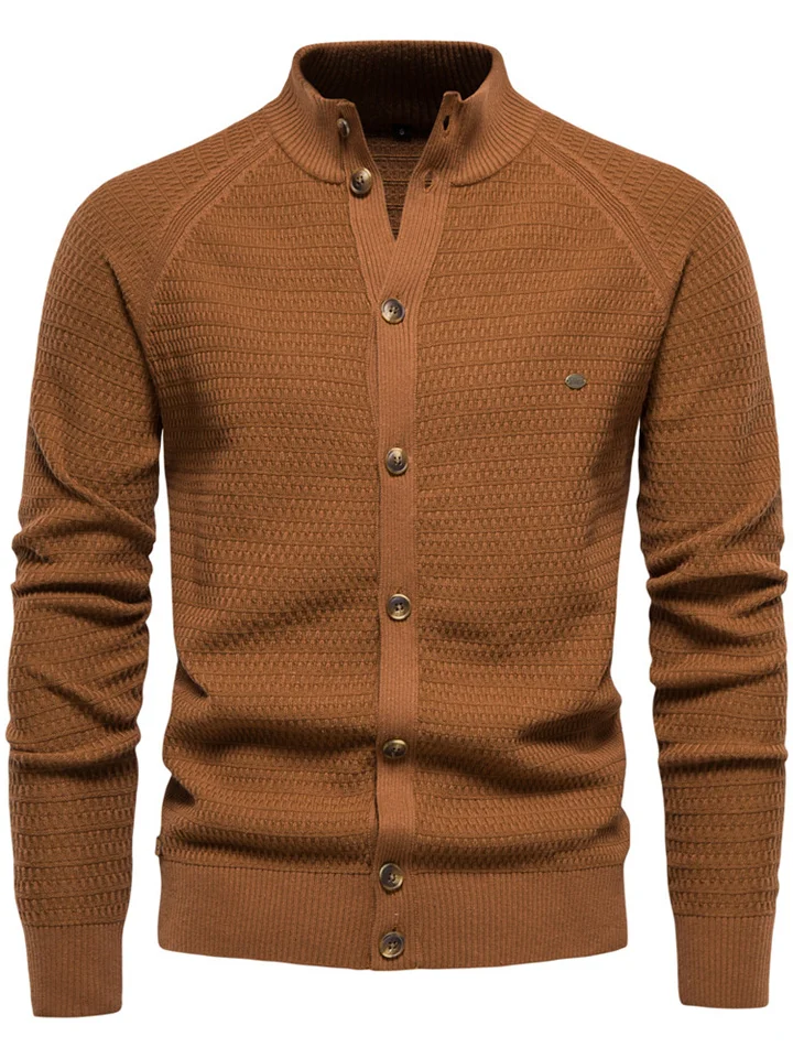 Men's Casual Solid Color Cardigan Sweater-Cosfine