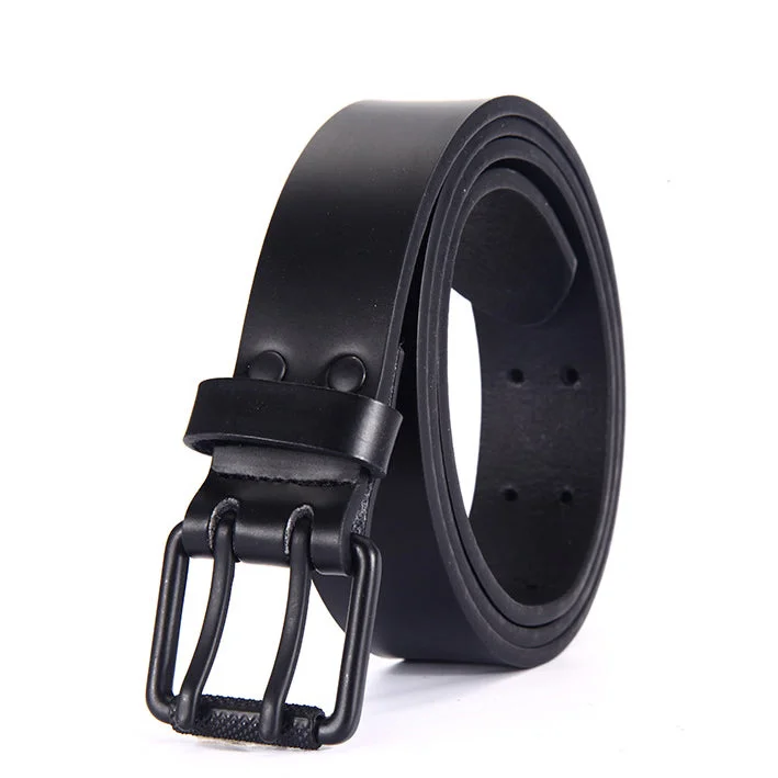 American Retro Leather Cowhide Pure Copper Casual Simple Leather Belt Double Pin Buckle Belt