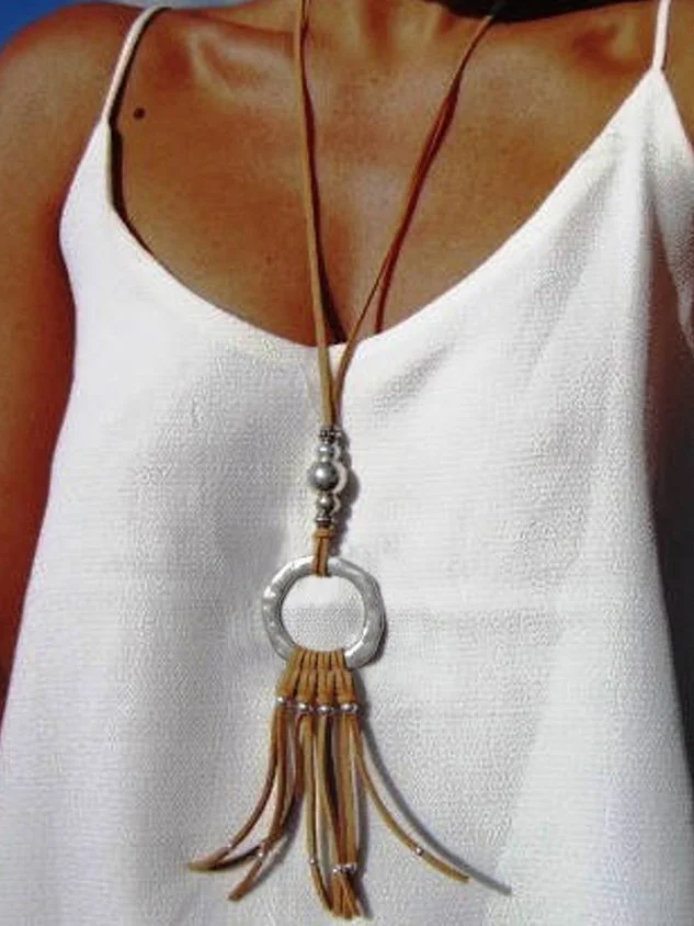 Beach Ethnic Versatile Leather Rope Long Necklace socialshop