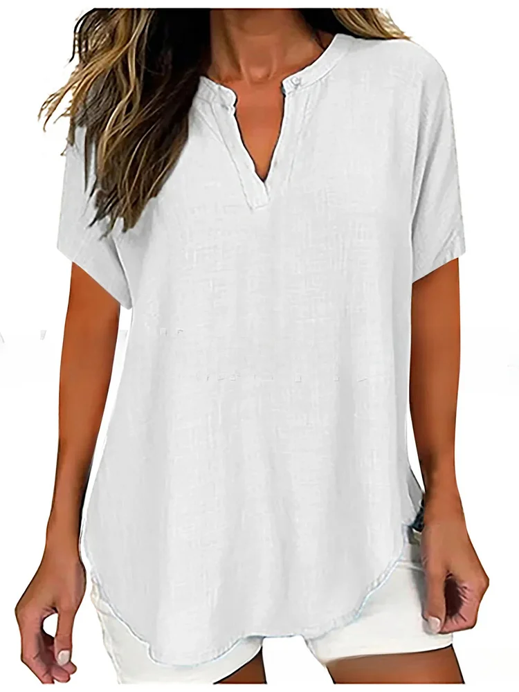 Women's solid color V-neck T-shirt top socialshop