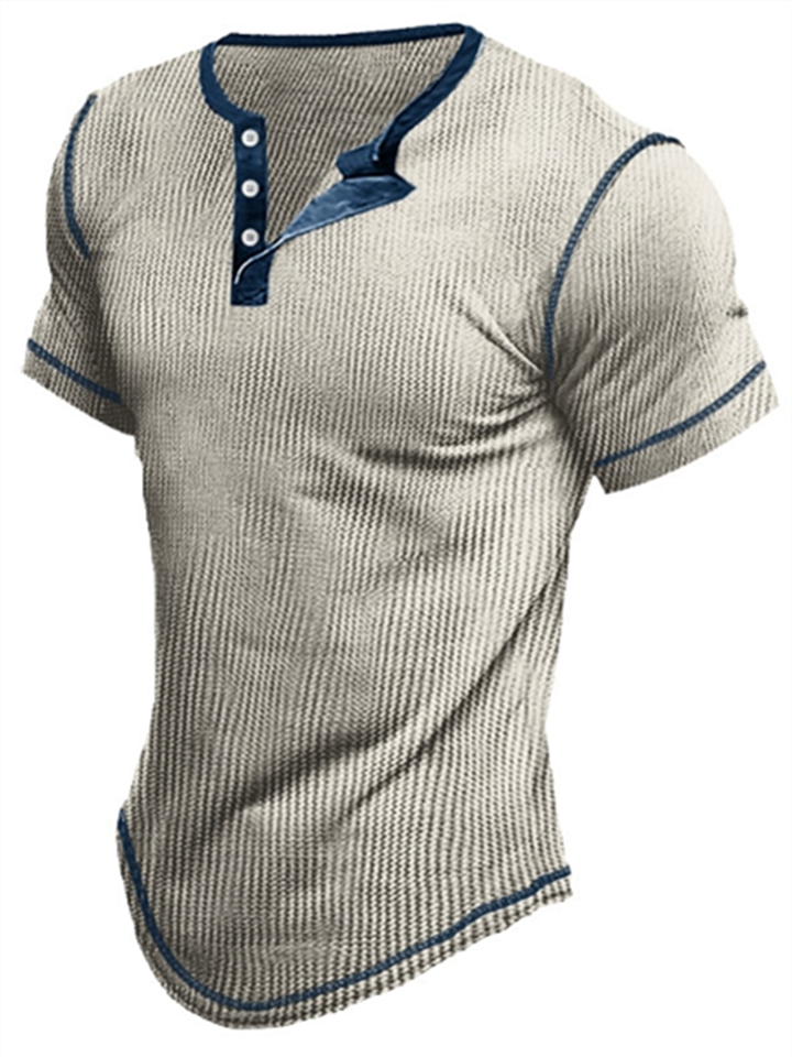 Men's T shirt Tee Waffle Henley Shirt Tee Top Plain Henley Street Vacation Short Sleeves Clothing Apparel Fashion Designer Basic-JRSEE