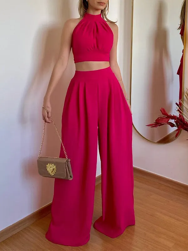 Solid Color Loose Vest Pants Set