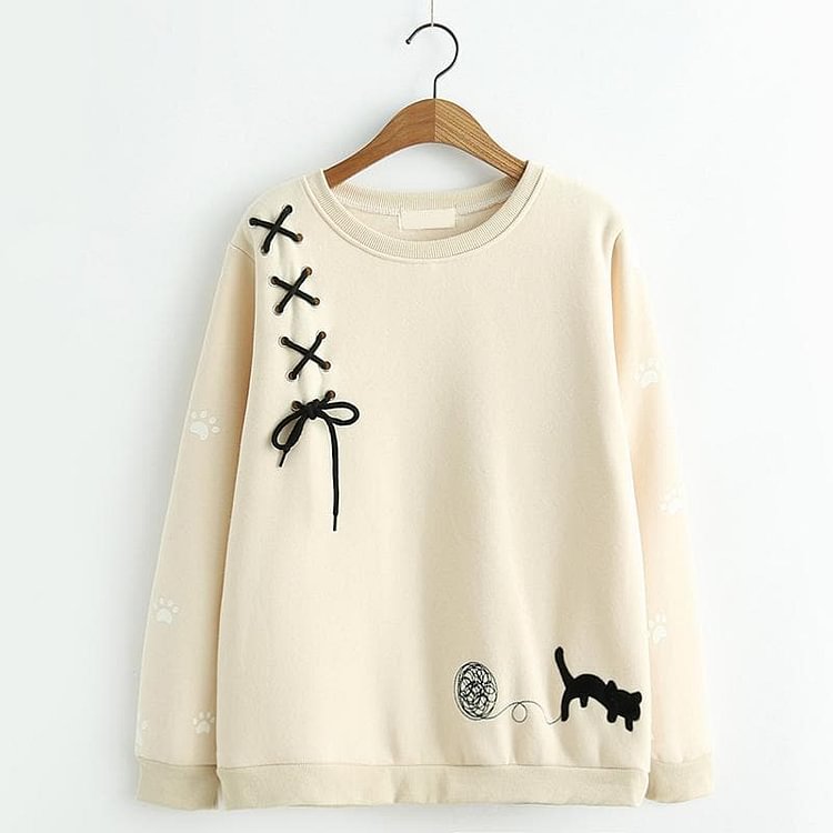 Beige/Navy/Grey Kawaii Cat Laced Jumper SP1710961