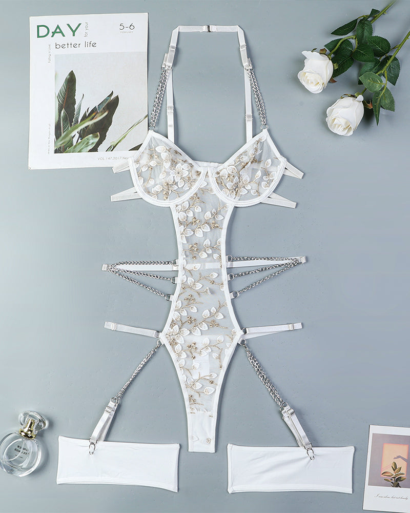 Lovingerie - Lace Embroidered Chain Bodysuits