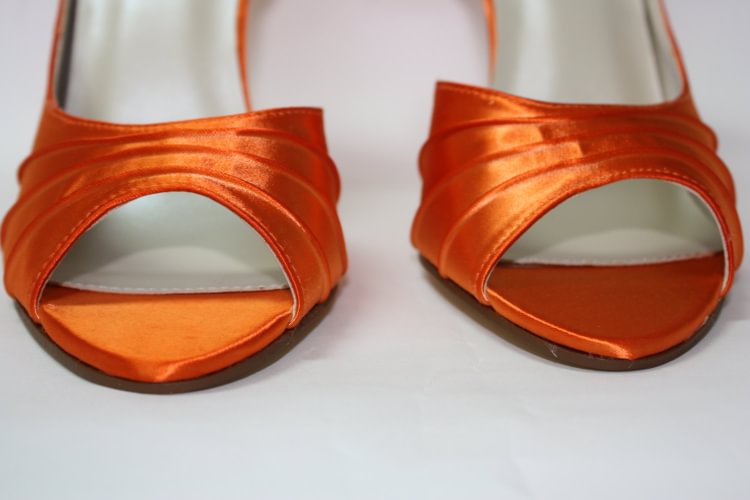 Orange Satin Peep Toe Wedding Heels Bow D'orsay Pumps for Bridesmaid |FSJ Shoes