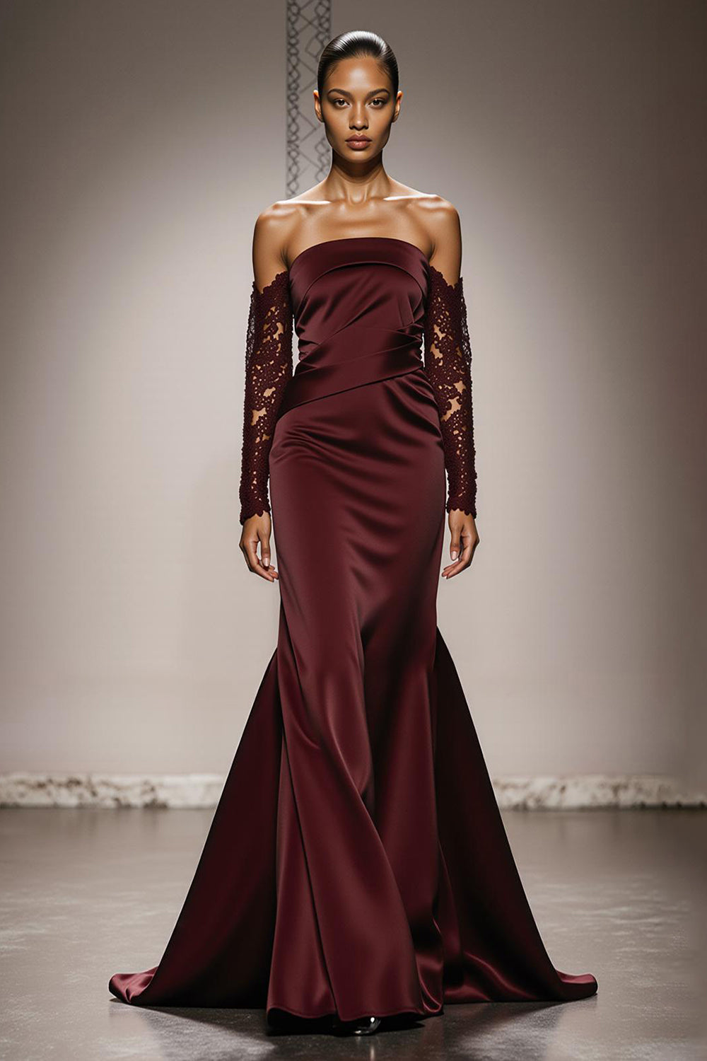 alex evening dresses burgundy Sonia Burgundy Backless Mermaid Maxi Dress with Slit main image 1