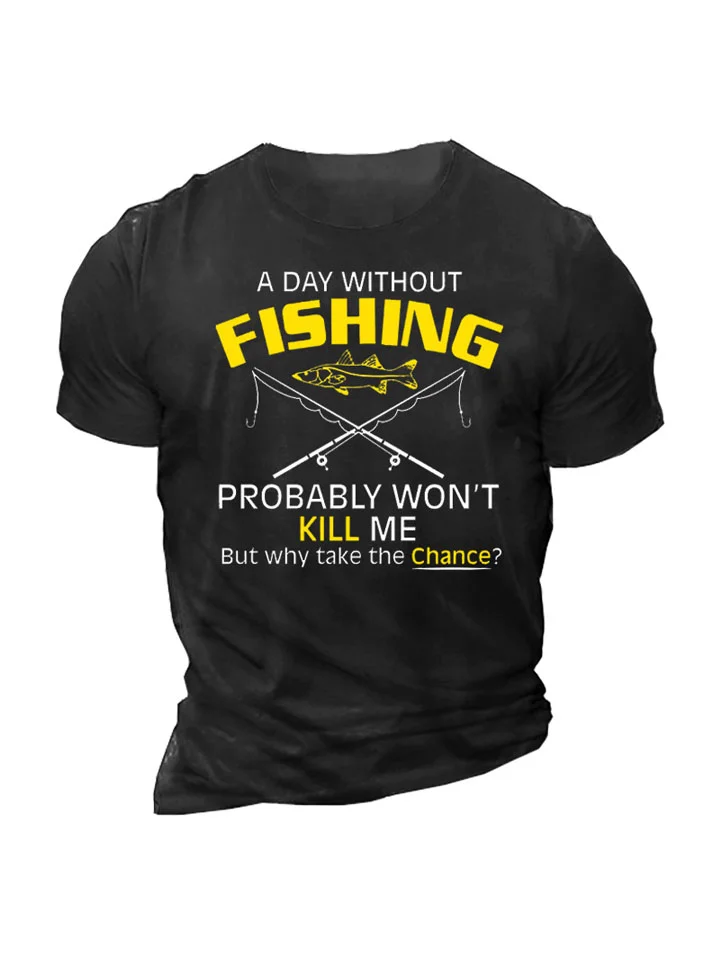 Fish Rod Fishing Print Loose Men's T-shirt-JRSEE