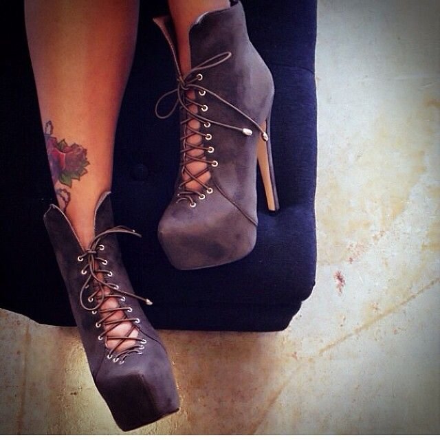 Dark Grey Platform Boots Lace up Fashion Ankle Boots for Women |FSJ Shoes