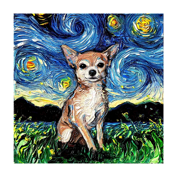 Ericpuzzle™ Ericpuzzle™Van Gogh Starry Sky - Brown Chihuahua Wooden Puzzle