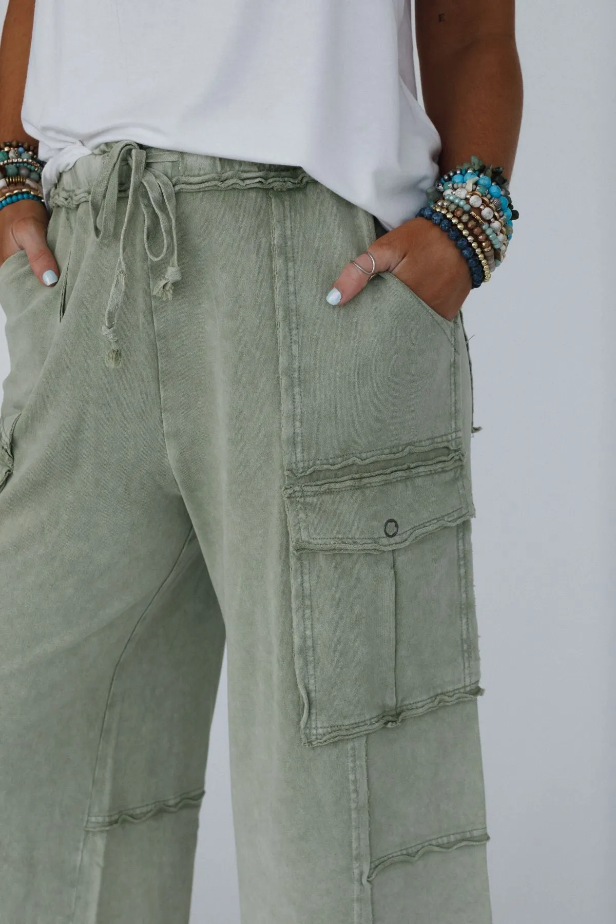 Game On Cargo Wide Leg Pant - Faded Olive