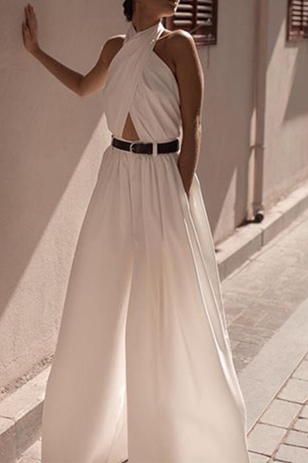 White Halter Twist Backless Jumpsuit - Shop Trendy Women's Clothing | LoverChic
