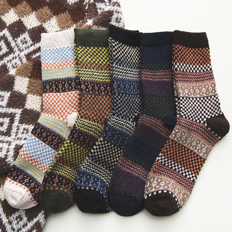 Retro Ethnic Small Square Wool Socks In The Tube Socks