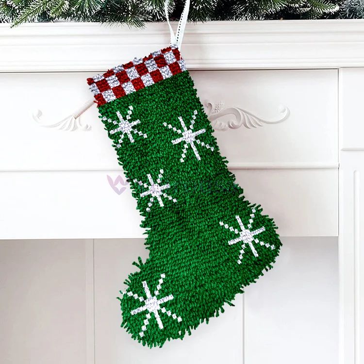 Snowflakes Christmas Stocking DIY Latch Hook Kits for Beginners veirousa