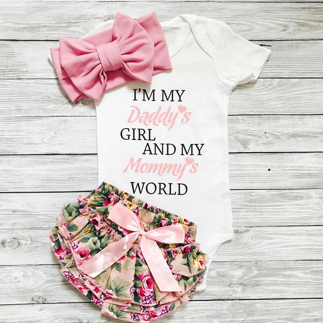 3PCS Letter Floral Print Baby Girl Set