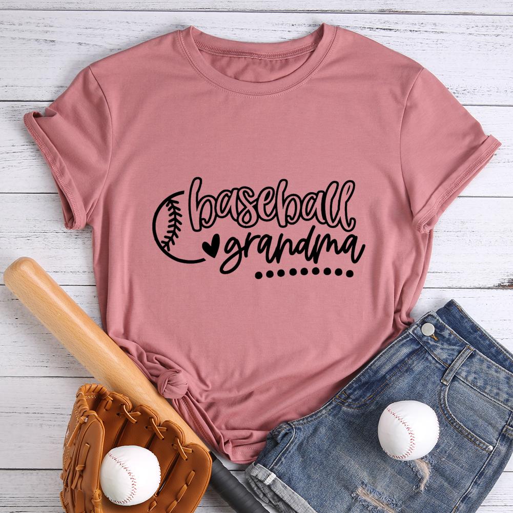 Baseball Grandma Round Neck T-shirt-Guru-buzz