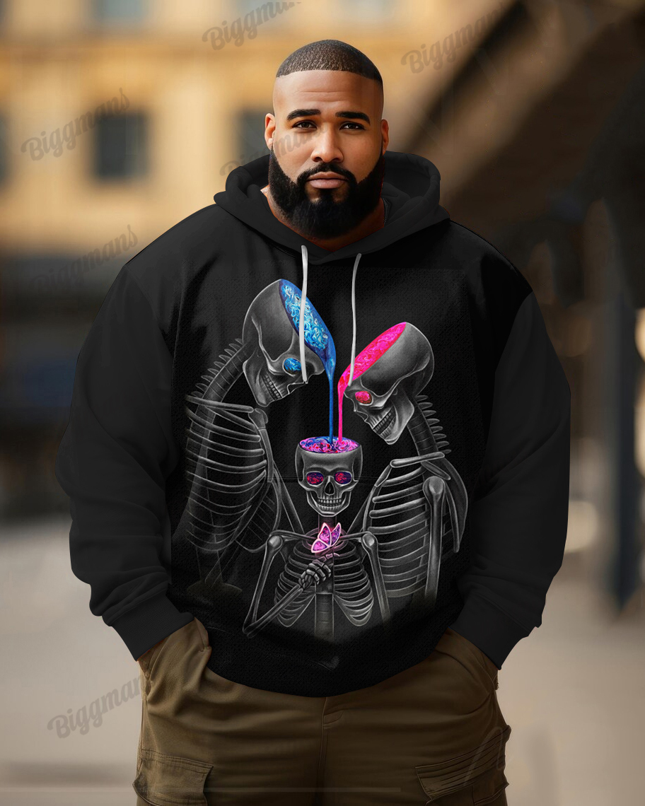 Men's Plus Size Fashion Street Unconditional Love Skull Print Long Sleeve Hoodie