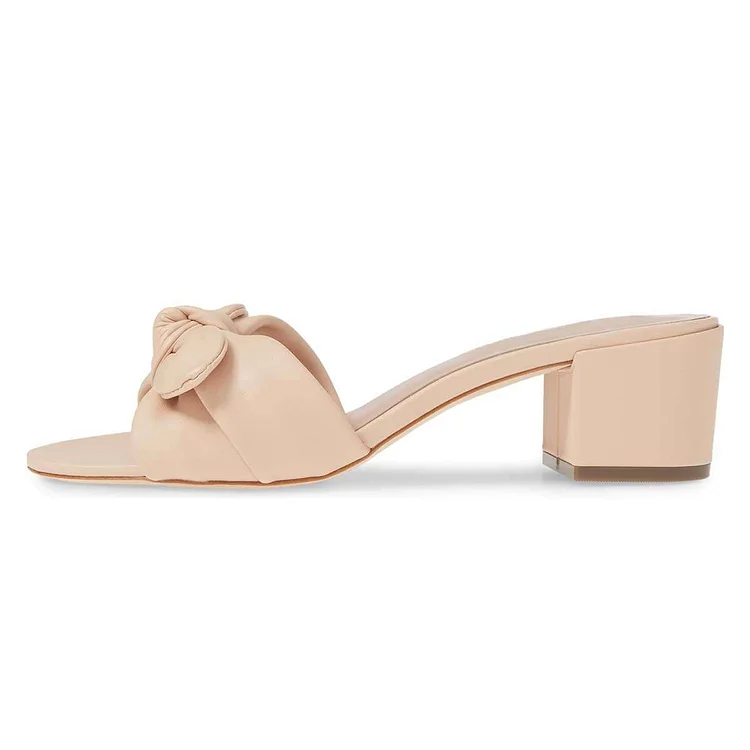Nude Tie Mule Heels with Block Heels for Women Vdcoo