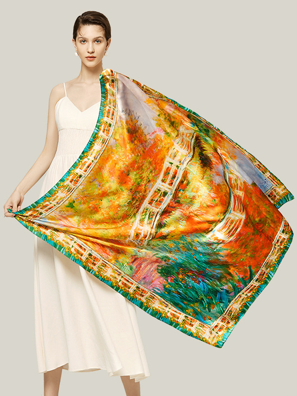 Orange Silk Scarf Square Scarf Oil Painting Style