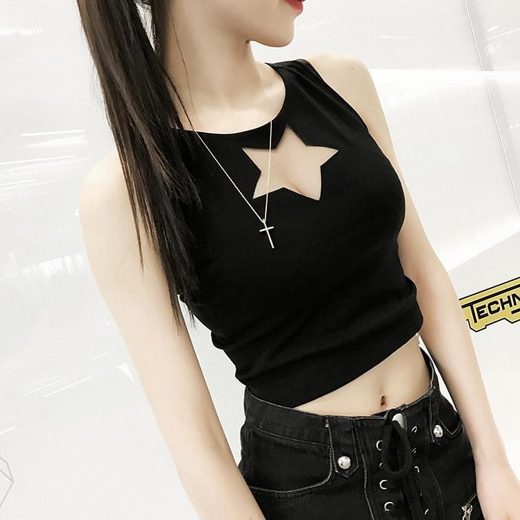 Black Star Out Crop Top SP1710278