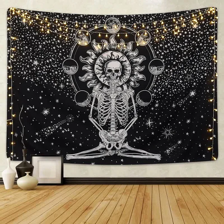 Sun And Star Skull Meditation Wall Hanging Tapestry