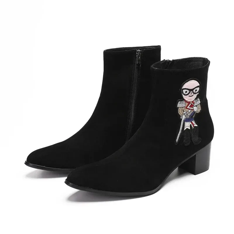 VCSHOES Botas Pointed Toe Party Club Short Boots Male Jazz Dance High Heels Shoes Plus Size Men Suede Leather High Heel Ankle Boots