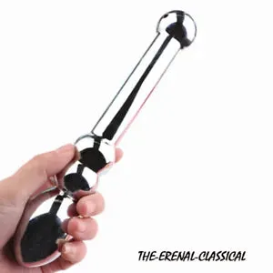 pornhint Pornhint Long Metal Stainless Steel Double Head Dildo Anal Bead Prostate Massager Sex