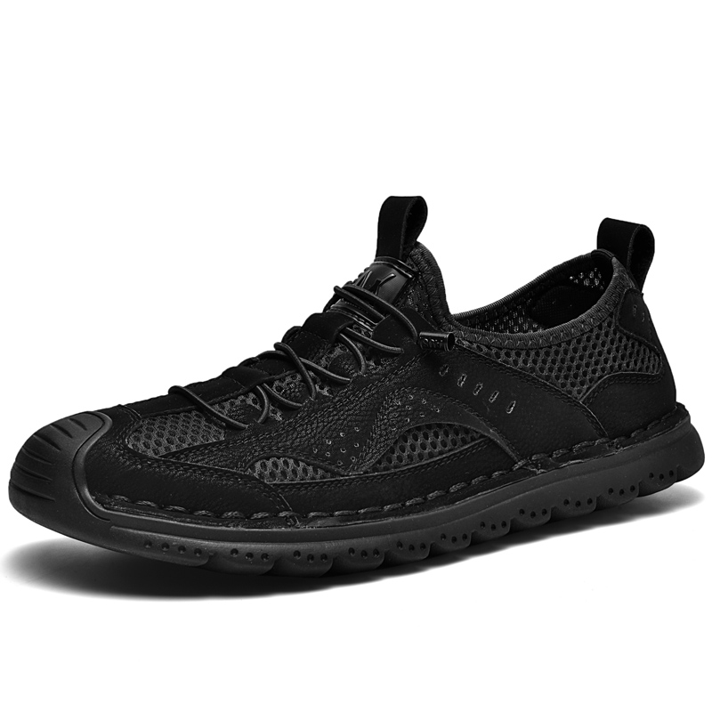 Men's Leather Mesh Breathable Non-slip Outdoor Walking Shoes Sneakers | ARKGET