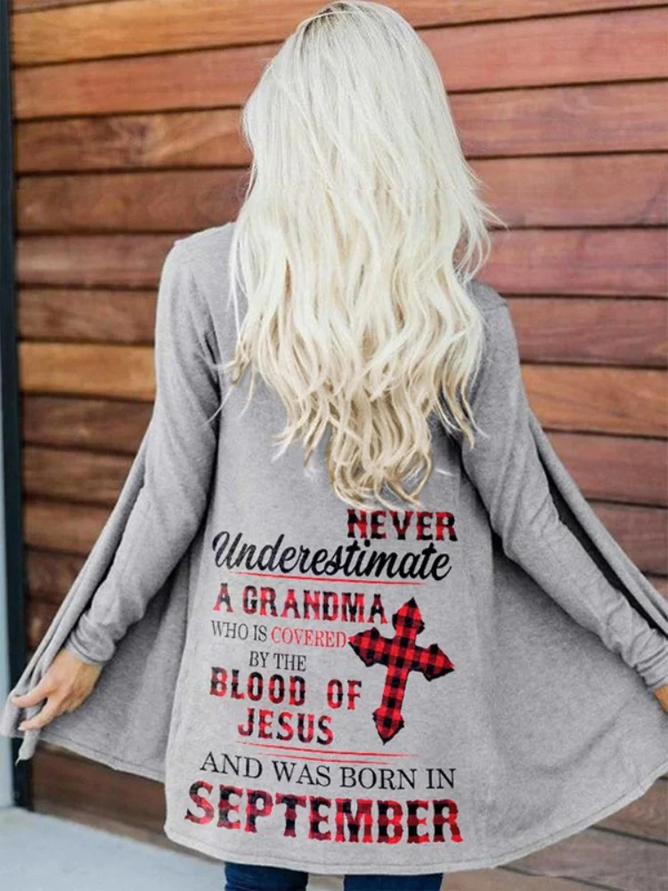 Vefave Faith Cross Print Long Sleeve Cardigan