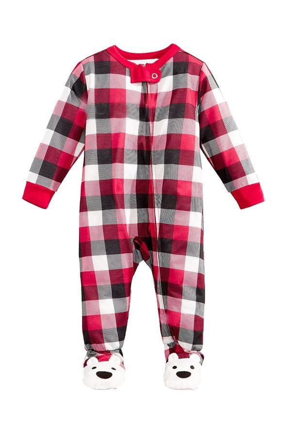 Baby Plaid Bear Printed Family Christmas Footie Pajama Dark Red - Shop Trendy Women's Clothing | LoverChic