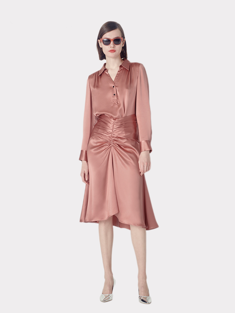 Pink Stylish Silk Pleated Skirt REAL SILK LIFE