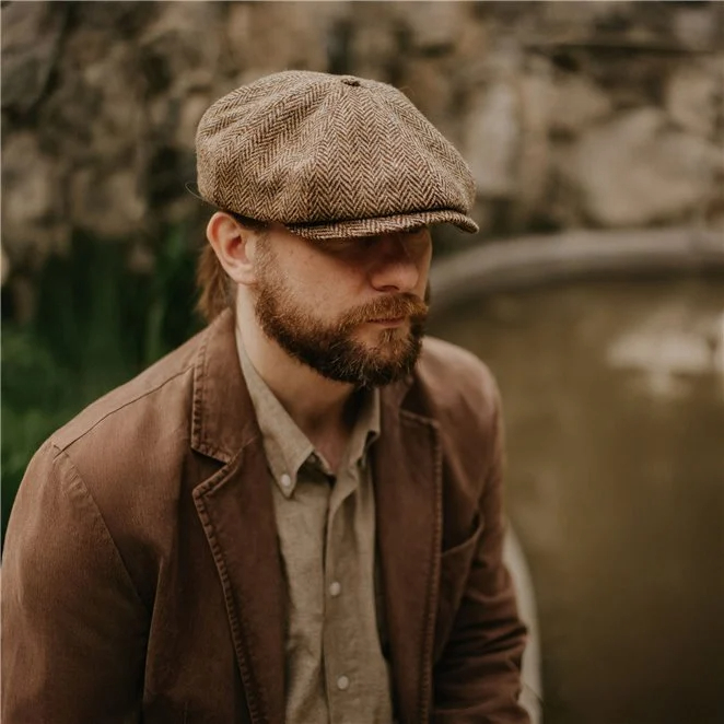 Genuine Scottish Harris Tweed Newsboy Cap – Dark Green Modern – Peaky Blinders Style, 100% Wool