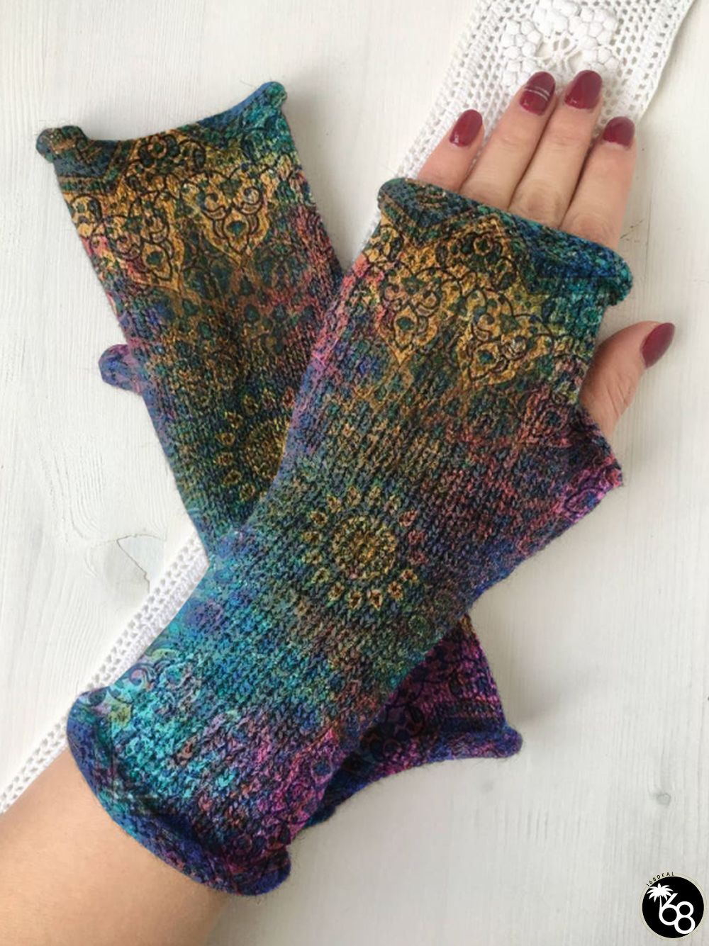 Retro floral knit fingerless gloves | 168DEAL