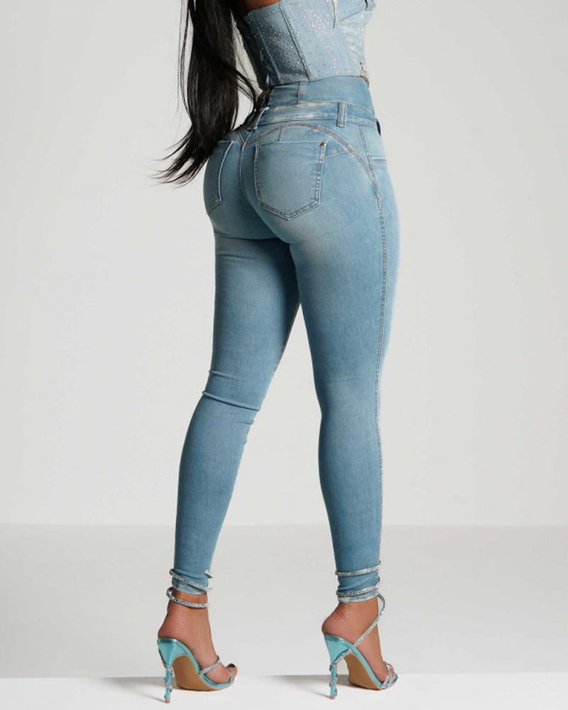 High-Waisted, Back-Zip Skinny Jeans