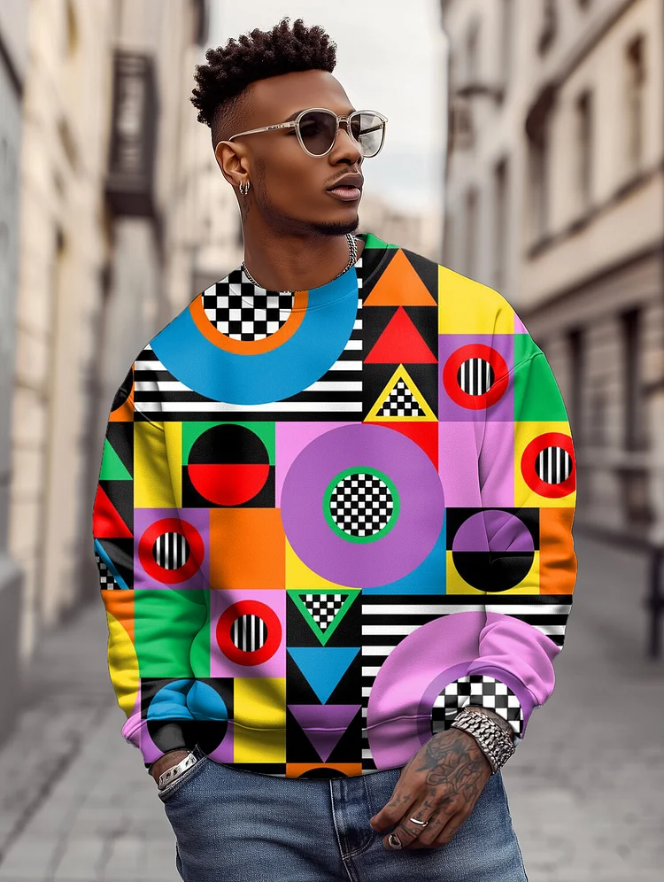 Men's Colorblock Geometric Pattern Print Casual Sweatshirt
