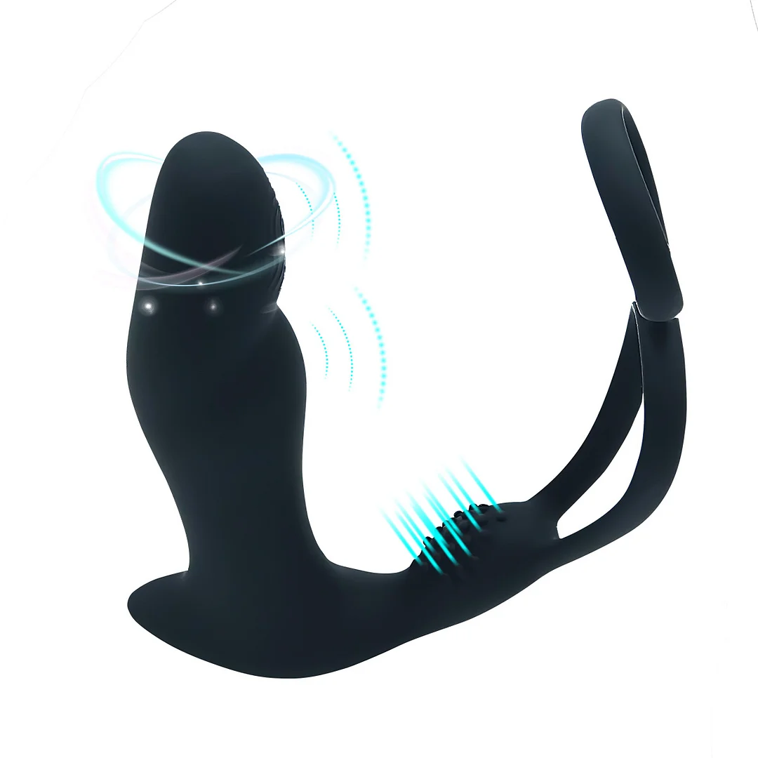 Prostate Massager Anal Plug Vibrator Butt Plug With Delay Ejaculation Cock Ring - Rose Toy