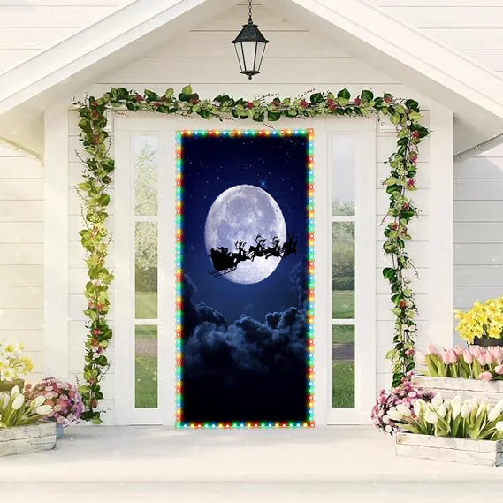 Merry Christmas Front Door Cover Entry Holiday Doors 3D Banner Art Decor House Vinyl Door New Year Holiday Decoration 