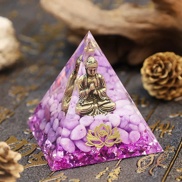 Buddha Lotus With Purple Jade Orgone Pyramid