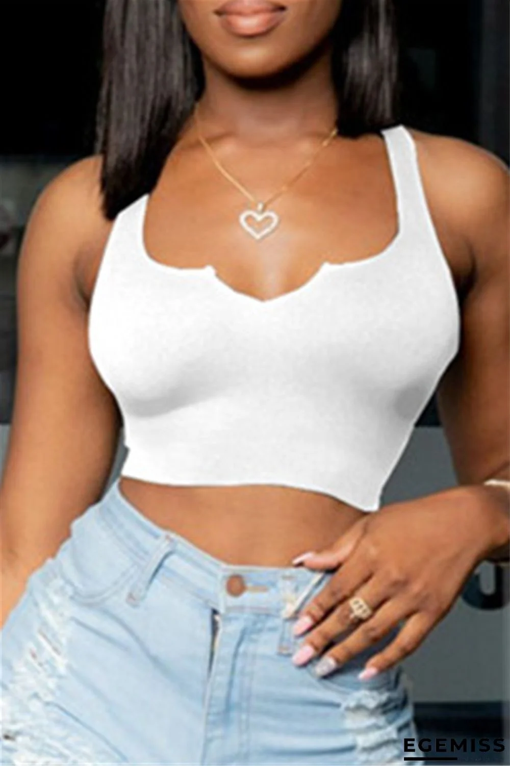 White Sexy Casual Solid Vests U Neck Tops | EGEMISS
