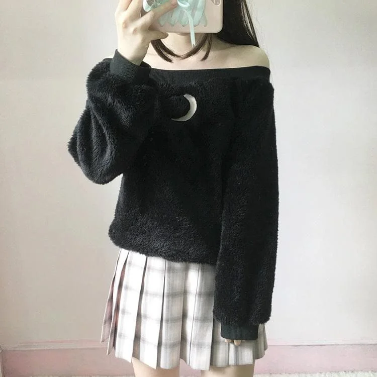 Black/White Sweet Fluffy Moon Sweater SP1711573
