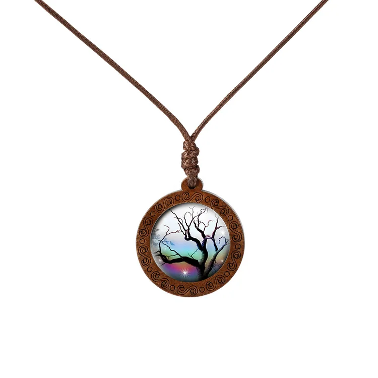 Wood Life Tree time gem Glass Pendant Necklace socialshop