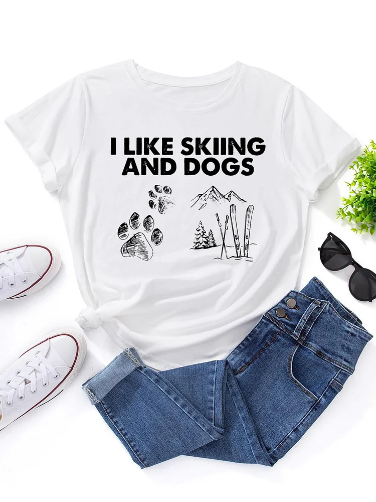 Bestdealfriday I Like Skiing And Dogs Tee