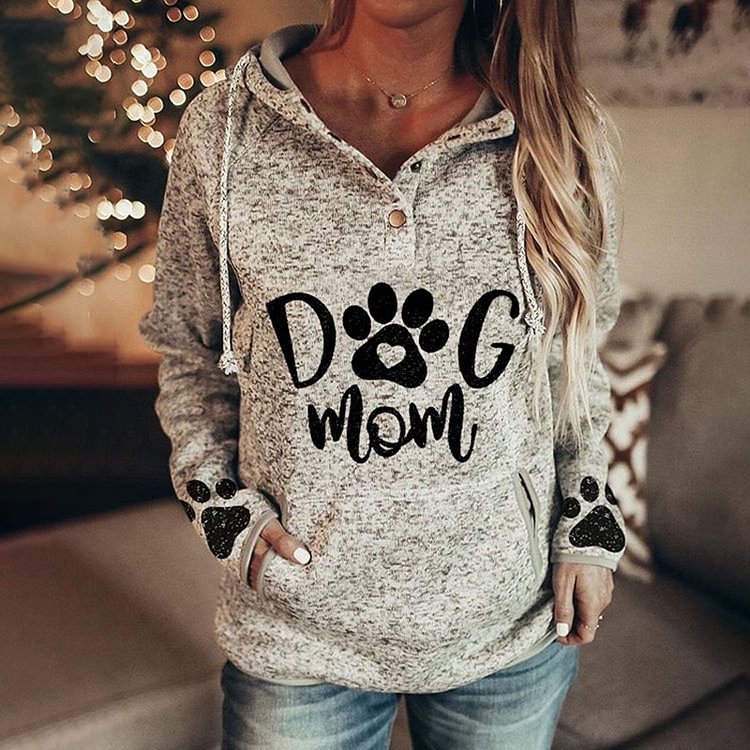 Vefave Dog Print Casual Long Sleeve Hoodie