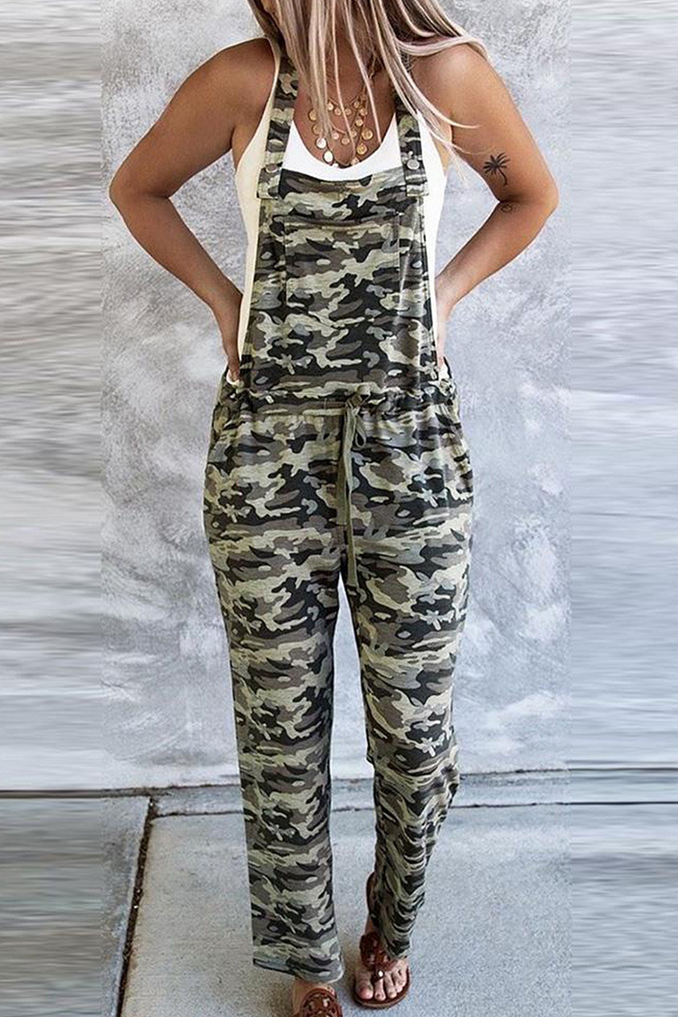 Casual Camouflage Print Split Joint Square Collar Harlan Jumpsuits - Life is Beautiful for You - SheChoic