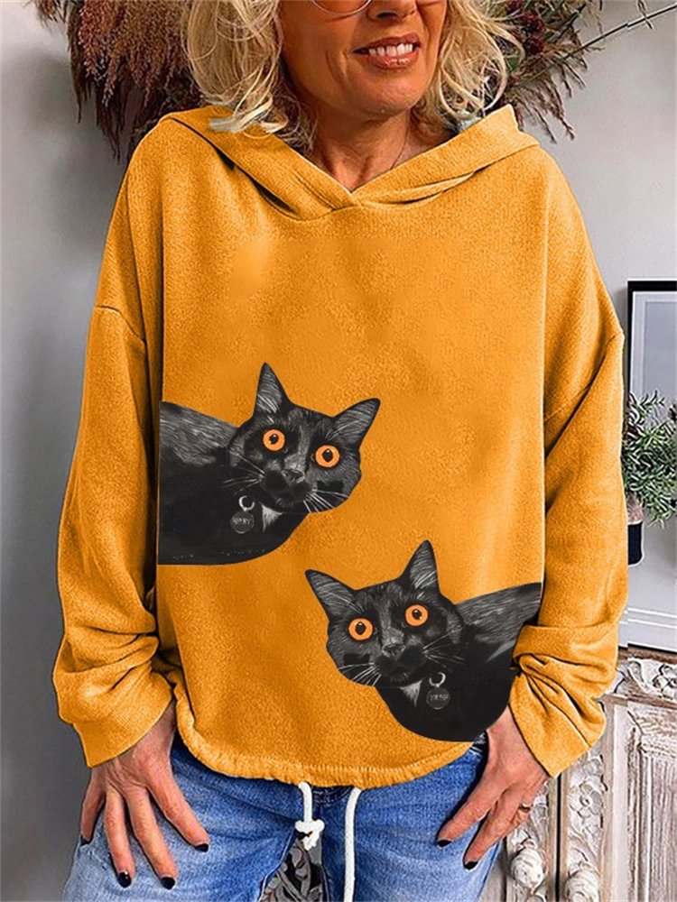 Funny Black Cat Staring Graphic Hoodie