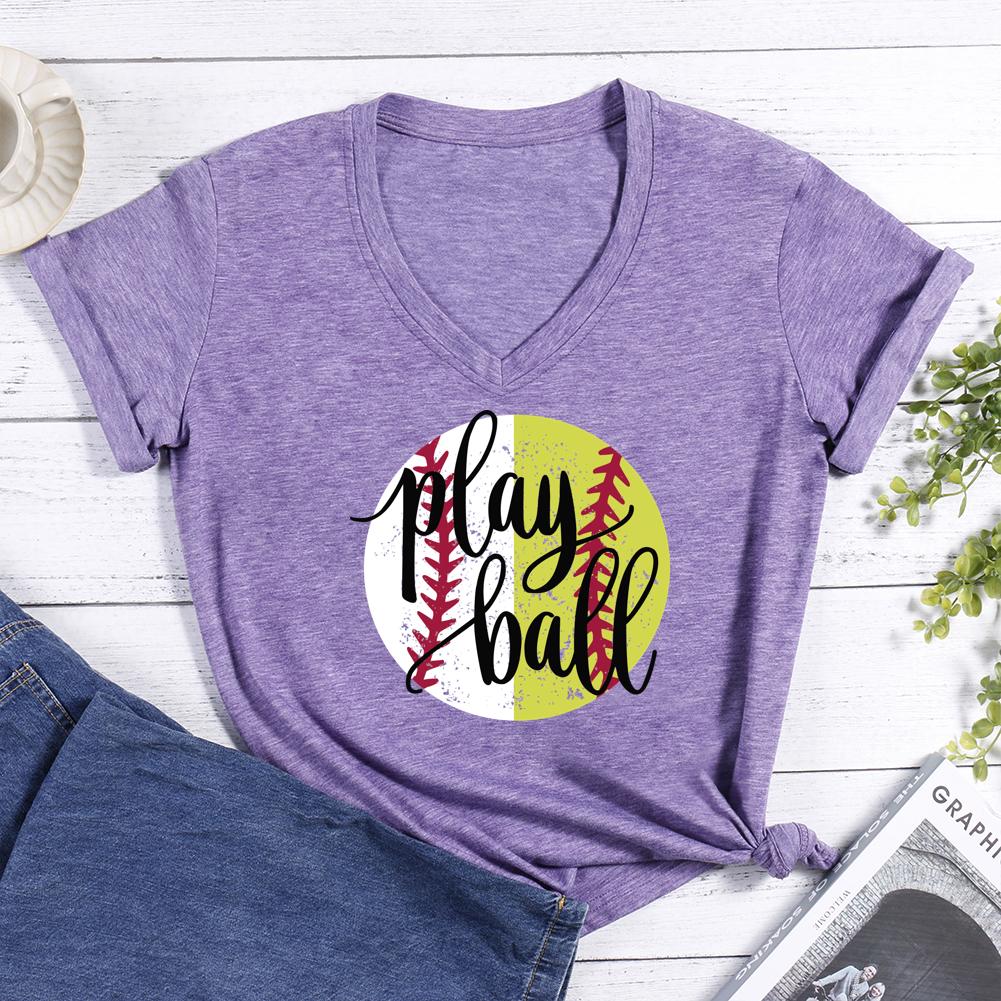 Play ball V-neck T Shirt-Guru-buzz