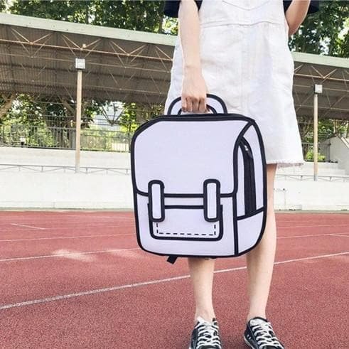 White/Black 2D Cartoon Backpack SP13774