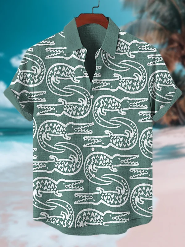 Men's Cartoon Crocodile Graphic Print Short Sleeve Shirt