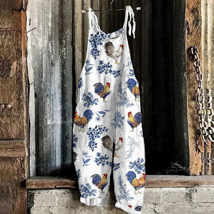 Comstylish Chicken Print Loose Casual Jumpsuit