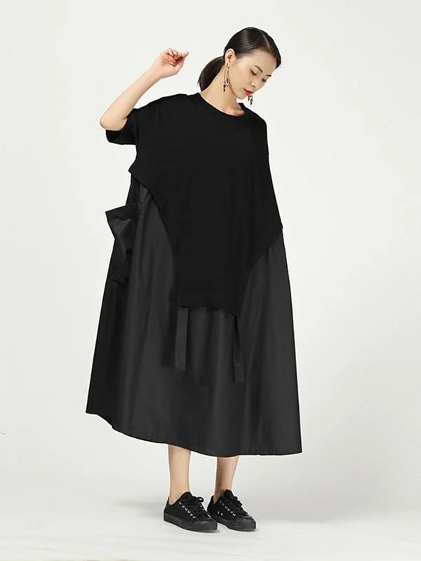Loose Cropped Splicing Round-Neck Dress