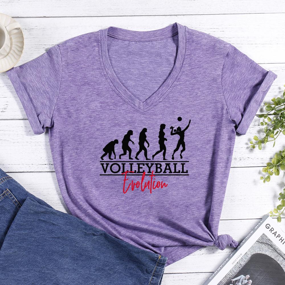 Volleyball Enthusiast Evolution Of Man V-neck T Shirt-Guru-buzz